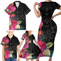 Hafa Adai Guam Family Matching Short Sleeve Bodycon Dress and Hawaiian Shirt Tropical Flowers Colorful Vibes LT9 - Polynesian Pride