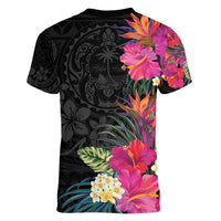 Hafa Adai Guam Women V-Neck T-Shirt Tropical Flowers Colorful Vibes LT9 - Polynesian Pride