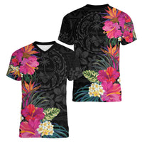 Hafa Adai Guam Women V-Neck T-Shirt Tropical Flowers Colorful Vibes LT9 - Polynesian Pride
