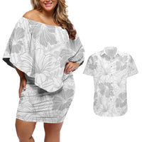 Samoa Lotu Tamaiti Couples Matching Off Shoulder Short Dress and Hawaiian Shirt White Sun Day Beauty Hibiscus Ver01 LT9 White - Polynesian Pride