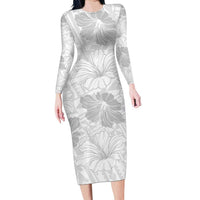 Samoa Lotu Tamaiti Long Sleeve Bodycon Dress White Sun Day Beauty Hibiscus Ver01 LT9 Long Dress White - Polynesian Pride