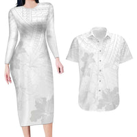 Samoa Lotu Tamaiti Couples Matching Long Sleeve Bodycon Dress and Hawaiian Shirt White Sun Day Beauty Hibiscus Ver02 LT9 White - Polynesian Pride