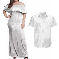 Samoa Lotu Tamaiti Couples Matching Off Shoulder Maxi Dress and Hawaiian Shirt White Sun Day Beauty Hibiscus Ver02 LT9 White - Polynesian Pride