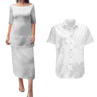 Samoa Lotu Tamaiti Couples Matching Puletasi and Hawaiian Shirt White Sun Day Beauty Hibiscus Ver02 LT9 White - Polynesian Pride