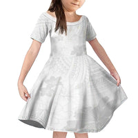 Samoa Lotu Tamaiti Family Matching Off The Shoulder Long Sleeve Dress and Hawaiian Shirt White Sun Day Beauty Hibiscus Ver02 LT9 Daughter's Dress White - Polynesian Pride