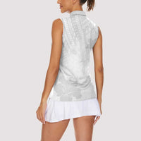 Samoa Lotu Tamaiti Women Sleeveless Polo Shirt White Sun Day Beauty Hibiscus Ver02 LT9 - Polynesian Pride