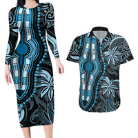 Polynesia Dashiki Couples Matching Long Sleeve Bodycon Dress and Hawaiian Shirt Polynesia and Africa Traditional Special Together Blue LT9 Blue - Polynesian Pride