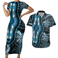Polynesia Dashiki Couples Matching Short Sleeve Bodycon Dress and Hawaiian Shirt Polynesia and Africa Traditional Special Together Blue LT9 Blue - Polynesian Pride