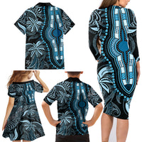 Polynesia Dashiki Family Matching Long Sleeve Bodycon Dress and Hawaiian Shirt Polynesia and Africa Traditional Special Together Blue LT9 - Polynesian Pride