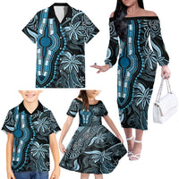 Polynesia Dashiki Family Matching Off Shoulder Long Sleeve Dress and Hawaiian Shirt Polynesia and Africa Traditional Special Together Blue LT9 - Polynesian Pride
