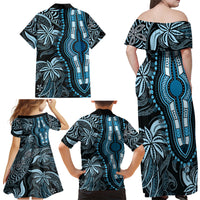 Polynesia Dashiki Family Matching Off Shoulder Maxi Dress and Hawaiian Shirt Polynesia and Africa Traditional Special Together Blue LT9 - Polynesian Pride