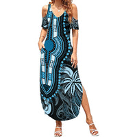 Polynesia Dashiki Family Matching Summer Maxi Dress and Hawaiian Shirt Polynesia and Africa Traditional Special Together Blue LT9 Mom's Dress Blue - Polynesian Pride