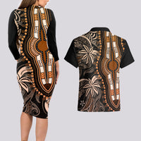 Polynesia Dashiki Couples Matching Long Sleeve Bodycon Dress and Hawaiian Shirt Polynesia and Africa Traditional Special Together Gold LT9 - Polynesian Pride