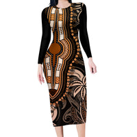 Polynesia Dashiki Family Matching Long Sleeve Bodycon Dress and Hawaiian Shirt Polynesia and Africa Traditional Special Together Gold LT9 Mom's Dress Gold - Polynesian Pride