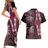 Polynesia Dashiki Couples Matching Short Sleeve Bodycon Dress and Hawaiian Shirt Polynesia and Africa Traditional Special Together Pink LT9 - Polynesian Pride