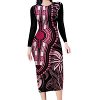 Polynesia Dashiki Family Matching Long Sleeve Bodycon Dress and Hawaiian Shirt Polynesia and Africa Traditional Special Together Pink LT9 Mom's Dress Pink - Polynesian Pride