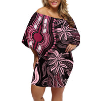 Polynesia Dashiki Family Matching Off Shoulder Short Dress and Hawaiian Shirt Polynesia and Africa Traditional Special Together Pink LT9 Mom's Dress Pink - Polynesian Pride