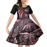 Polynesia Dashiki Family Matching Short Sleeve Bodycon Dress and Hawaiian Shirt Polynesia and Africa Traditional Special Together Pink LT9 Daughter's Dress Pink - Polynesian Pride