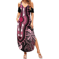 Polynesia Dashiki Family Matching Summer Maxi Dress and Hawaiian Shirt Polynesia and Africa Traditional Special Together Pink LT9 Mom's Dress Pink - Polynesian Pride