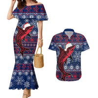 Samoa Manuia Le Kirisimasi Couples Matching Mermaid Dress and Hawaiian Shirt Samoan Fishing Tribal Pattern Christmas Vibe LT9 Red - Polynesian Pride