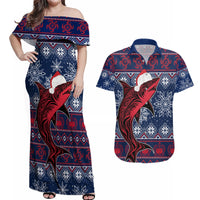 Samoa Manuia Le Kirisimasi Couples Matching Off Shoulder Maxi Dress and Hawaiian Shirt Samoan Fishing Tribal Pattern Christmas Vibe LT9 Red - Polynesian Pride