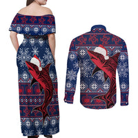 Samoa Manuia Le Kirisimasi Couples Matching Off Shoulder Maxi Dress and Long Sleeve Button Shirts Samoan Fishing Tribal Pattern Christmas Vibe LT9 - Polynesian Pride