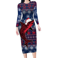 Samoa Manuia Le Kirisimasi Family Matching Long Sleeve Bodycon Dress and Hawaiian Shirt Samoan Fishing Tribal Pattern Christmas Vibe LT9 Mom's Dress Red - Polynesian Pride