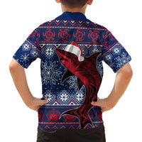 Samoa Manuia Le Kirisimasi Family Matching Off Shoulder Long Sleeve Dress and Hawaiian Shirt Samoan Fishing Tribal Pattern Christmas Vibe LT9 - Polynesian Pride