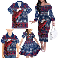 Samoa Manuia Le Kirisimasi Family Matching Off Shoulder Long Sleeve Dress and Hawaiian Shirt Samoan Fishing Tribal Pattern Christmas Vibe LT9 - Polynesian Pride