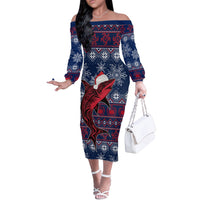 Samoa Manuia Le Kirisimasi Off The Shoulder Long Sleeve Dress Samoan Fishing Tribal Pattern Christmas Vibe LT9 Women Red - Polynesian Pride