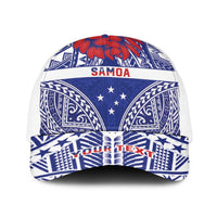 Personalised Toa Samoa Rugby Spirit Baseball Net Cap Blue Samoan Tribal Pattern - Polynesian Pride
