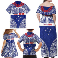 Personalised Toa Samoa Rugby Spirit Family Matching Off Shoulder Maxi Dress and Hawaiian Shirt Blue Samoan Tribal Pattern LT9 - Polynesian Pride