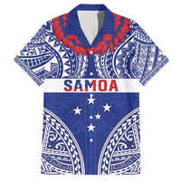 Personalised Toa Samoa Rugby Spirit Family Matching Off Shoulder Short Dress and Hawaiian Shirt Blue Samoan Tribal Pattern LT9 Dad's Shirt - Short Sleeve Blue - Polynesian Pride