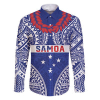 Personalised Toa Samoa Rugby Spirit Family Matching Puletasi and Hawaiian Shirt Blue Samoan Tribal Pattern LT9 Dad's Shirt - Long Sleeve Blue - Polynesian Pride