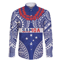 Personalised Toa Samoa Rugby Spirit Family Matching Tank Maxi Dress and Hawaiian Shirt Blue Samoan Tribal Pattern LT9 Dad's Shirt - Long Sleeve Blue - Polynesian Pride