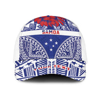 Personalised Toa Samoa Rugby Spirit Mesh Trucker Cap Blue Samoan Tribal Pattern LT9 One Size White Blue - Polynesian Pride
