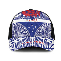 Personalised Toa Samoa Rugby Spirit Mesh Trucker Cap Blue Samoan Tribal Pattern LT9 One Size Black Blue - Polynesian Pride