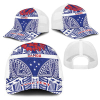 Personalised Toa Samoa Rugby Spirit Mesh Trucker Cap Blue Samoan Tribal Pattern LT9 - Polynesian Pride