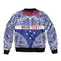 Personalised Toa Samoa Rugby Spirit Sleeve Zip Bomber Jacket Blue Samoan Tribal Pattern - Polynesian Pride