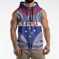Personalised Toa Samoa Rugby Spirit Sleeveless Zip Hoodie Blue Samoan Tribal Pattern - Polynesian Pride