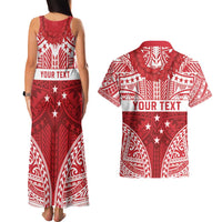 Personalised Toa Samoa Rugby Spirit Couples Matching Tank Maxi Dress and Hawaiian Shirt Red Samoan Tribal Pattern LT9 - Polynesian Pride