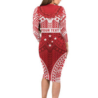 Personalised Toa Samoa Rugby Spirit Family Matching Long Sleeve Bodycon Dress and Hawaiian Shirt Red Samoan Tribal Pattern LT9 - Polynesian Pride