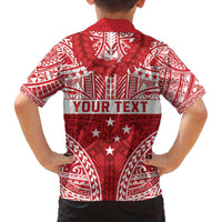 Personalised Toa Samoa Rugby Spirit Family Matching Off The Shoulder Long Sleeve Dress and Hawaiian Shirt Red Samoan Tribal Pattern LT9 - Polynesian Pride