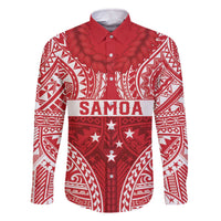 Personalised Toa Samoa Rugby Spirit Family Matching Off The Shoulder Long Sleeve Dress and Hawaiian Shirt Red Samoan Tribal Pattern LT9 Dad's Shirt - Long Sleeve Red - Polynesian Pride