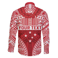 Personalised Toa Samoa Rugby Spirit Family Matching Off The Shoulder Long Sleeve Dress and Hawaiian Shirt Red Samoan Tribal Pattern LT9 - Polynesian Pride