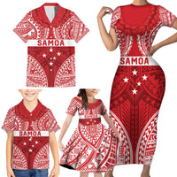 Personalised Toa Samoa Rugby Spirit Family Matching Short Sleeve Bodycon Dress and Hawaiian Shirt Red Samoan Tribal Pattern LT9 - Polynesian Pride