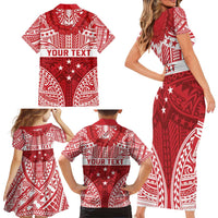 Personalised Toa Samoa Rugby Spirit Family Matching Short Sleeve Bodycon Dress and Hawaiian Shirt Red Samoan Tribal Pattern LT9 - Polynesian Pride