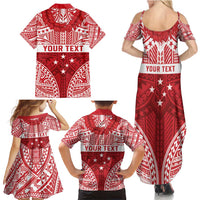 Personalised Toa Samoa Rugby Spirit Family Matching Summer Maxi Dress and Hawaiian Shirt Red Samoan Tribal Pattern LT9 - Polynesian Pride
