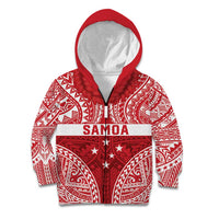 Personalised Toa Samoa Rugby Spirit Kid Hoodie Red Samoan Tribal Pattern - Polynesian Pride
