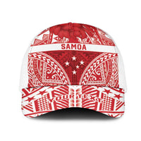 Personalised Toa Samoa Rugby Spirit Mesh Trucker Cap Red Samoan Tribal Pattern LT9 One Size White Red - Polynesian Pride
